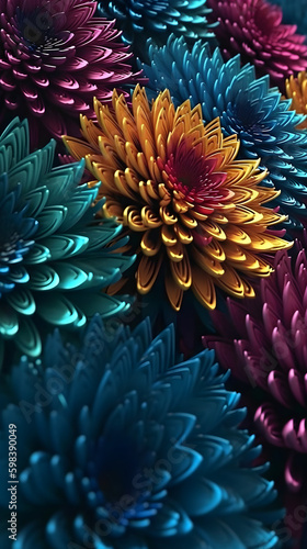 Close up macro of colorful paper flowers mobile wallpaper background.
