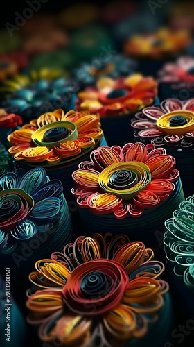 Macro close up of vibrant paper flowers mobile wallpaper background.