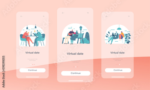 Virtual Date Mobile App Page Onboard Screen Template. People Use Vr Technology for Dating. Characters Wearing AR Goggles Generative AI
