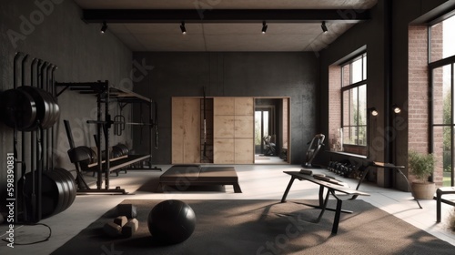 A minimalist home gym with essential equipment. AI generated