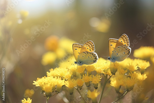 Wallpaper Mural yellow flowers with beautiful butterfly on top  Torontodigital.ca