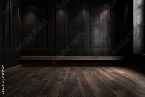 Wooden floor with dark walls generated using AI