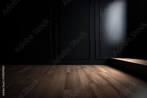 Wallpaper Mural Wooden floor with dark walls generated using AI Torontodigital.ca