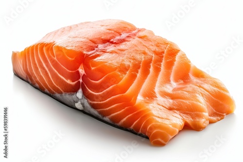 Juicy piece of salmon in white background isolated.