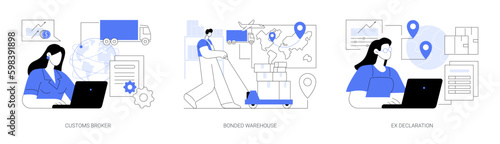 Customs clearance abstract concept vector illustrations.
