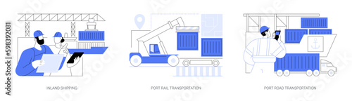 Sea port infrastructure abstract concept vector illustrations.