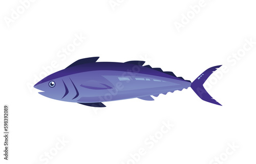 Tuna large mackerel family fish icon or sign  flat vector illustration isolated.