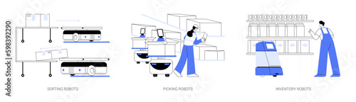 Autonomous mobile robots abstract concept vector illustrations.