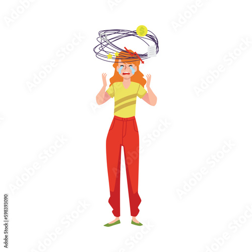 Crying woman under stress from financial problems, flat vector isolated.