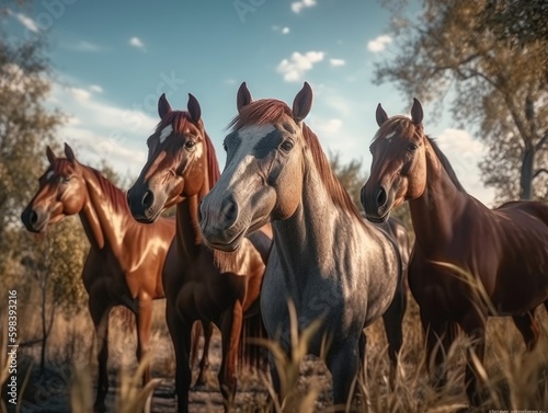Group of Horse in natural habitat  generative AI 