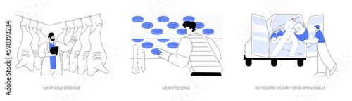 Meat preservation and storage abstract concept vector illustrations.