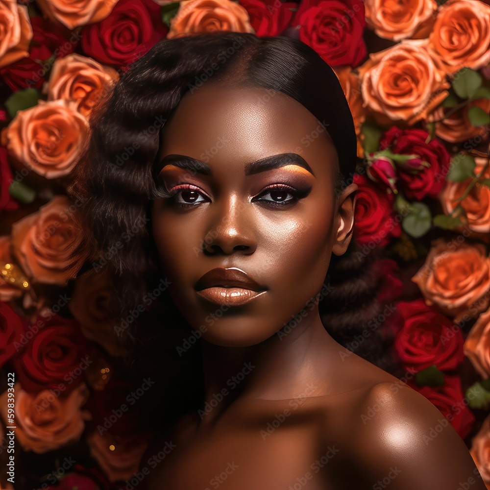 Beautiful black woman in a white dress standing among the field of sunflowers..Created with generative AI Beautiful black woman in a white dress standing among the field of sunflowers..Created with generative AI