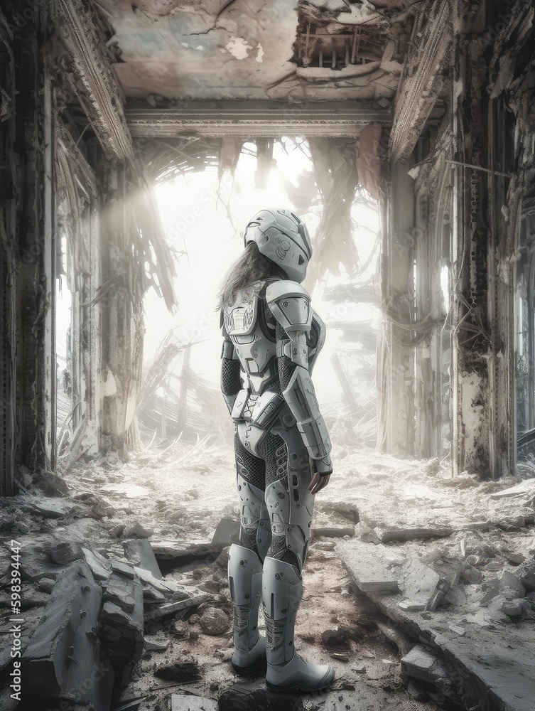 Surreal portrait of a girl in cyborg style..Created with generative AI Surreal portrait of a girl in cyborg style..Created with generative AI