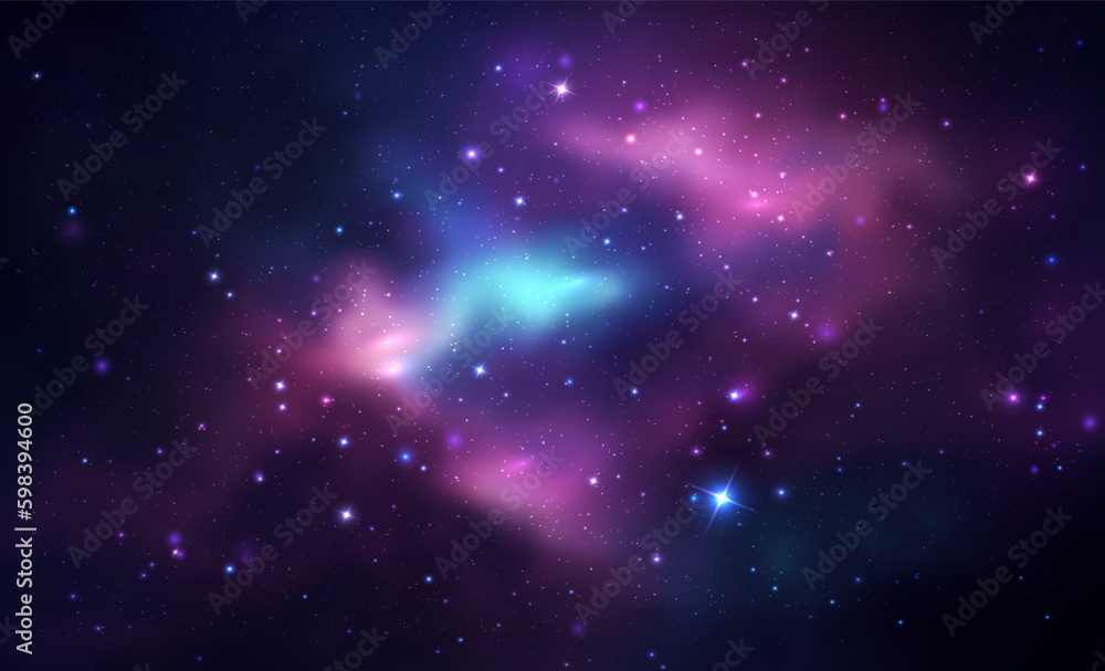 Space vector background with realistic nebula and shining stars. Magic colorful galaxy with stardust