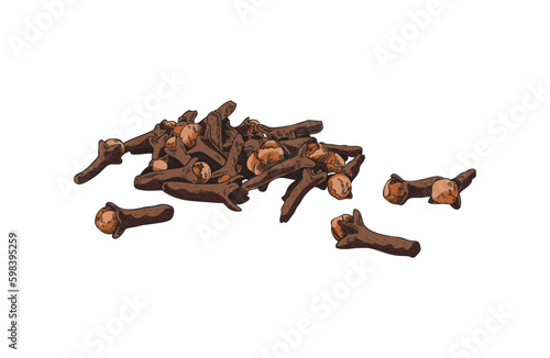 Heap of hand drawn brown dried clove trees sketch style, vector illustration