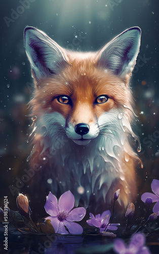 Realistic fox portrait with captivating eyes, suitable for nature documentaries or educational materials. © Liana
