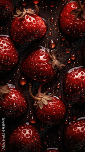 Fresh gosseberry with water drops, close-up shot on black background. Generative AI.  photo