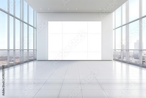 Blank poster on the wall in modern office at a high floor