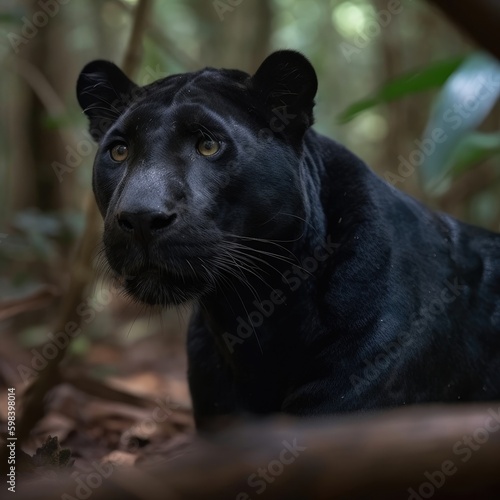 Black panther in natural habitat (generative AI)