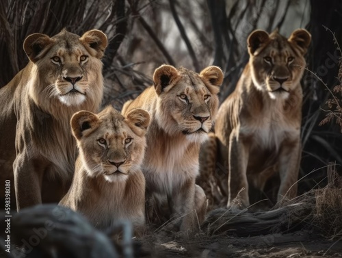 Group of Lion in natural habitat (generative AI) © HandmadePictures