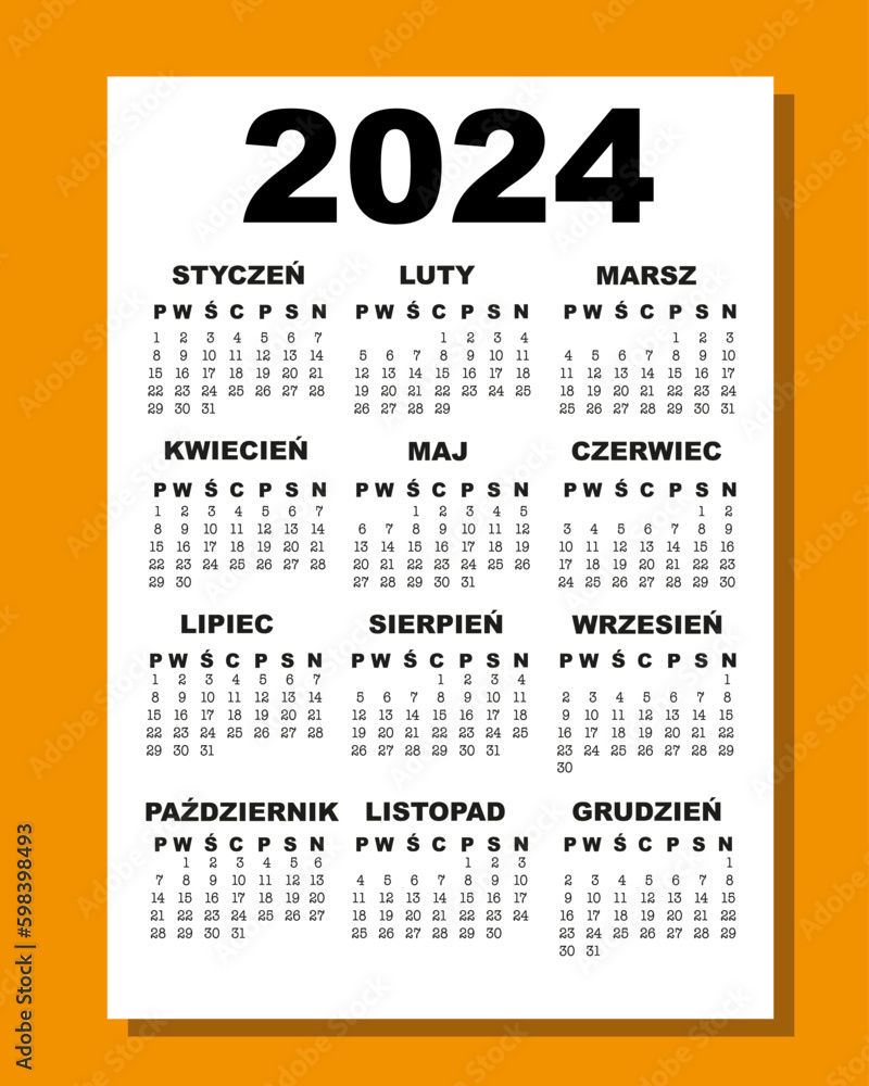 Polish calendar for 2025. Translation Calendar for 2025 in Polish. The