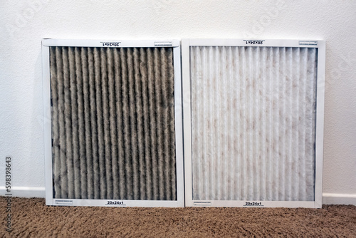 Comparison of clean and heater dirty air conditioning filters photo
