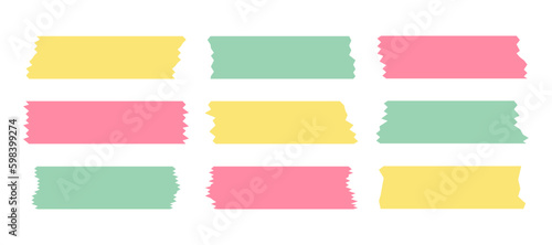 Sticky strips. Colored decorative tape mini washi sticker decoration, fabric strip, blank tags labels stickers