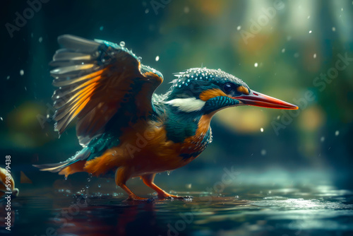 a kingfisher holding his wings, close up, generative ai