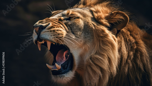 a lion is roaring, close up, generative ai