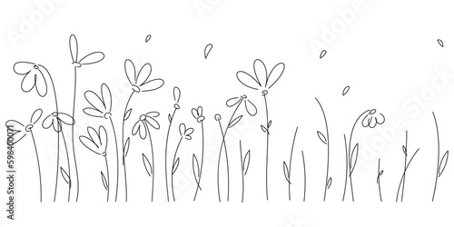 Vekorny abstract flowers in a clearing. Linear  neatly drawn by hand flowers. Beautiful  delicate background for postcards  letters  wishes.