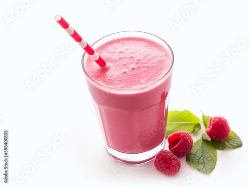 Raspberry smoothie in a glass isolated on a white background.