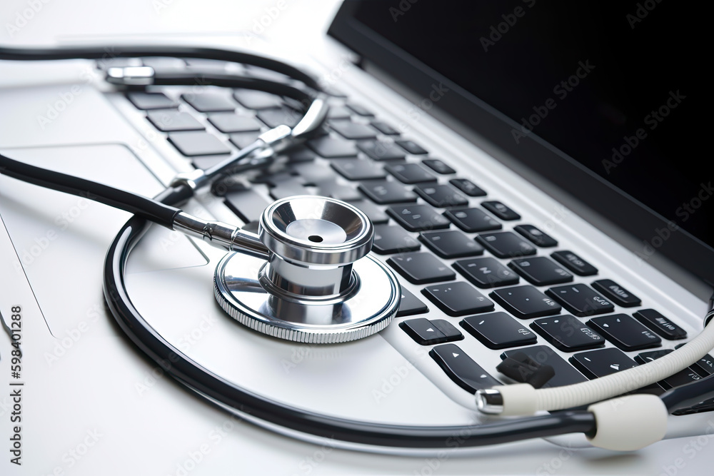 e-health background, a stethoscope in a laptop, generative ai e-health background, a stethoscope in a laptop, generative ai