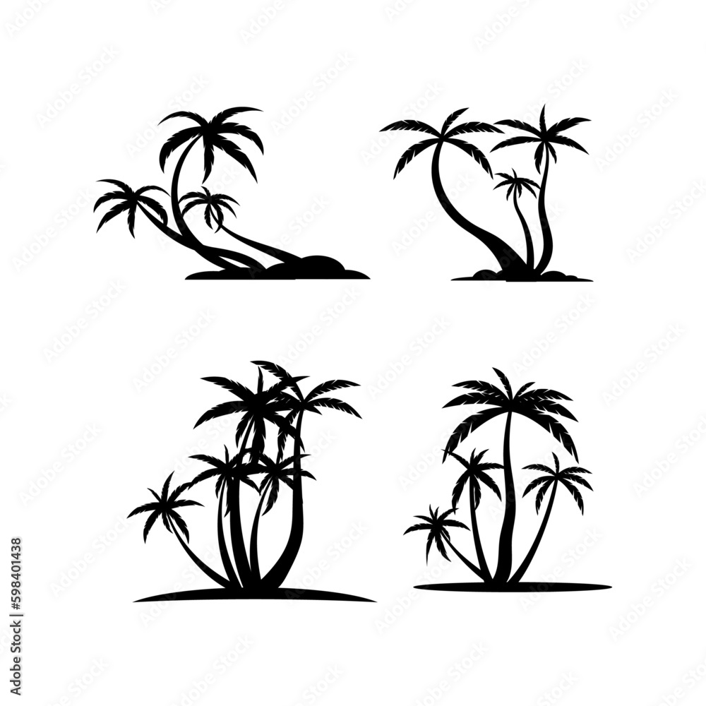 Vector illustrations silhouette of palm trees. A set of black trees on a white background