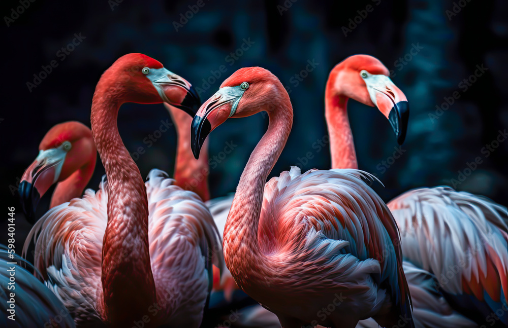 Obraz premium close up of beautiful flamingos in his habitat, generative ai