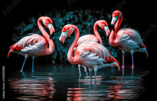 close up of beautiful flamingos in his habitat, generative ai