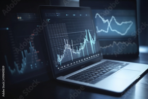 Finance trade manager analyzing, best investment strategy, market chart, Generative AI