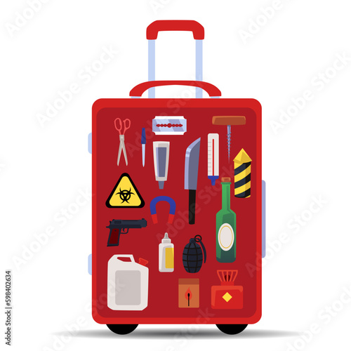 Baggage with prohibited items and smuggling at security check vector isolated.