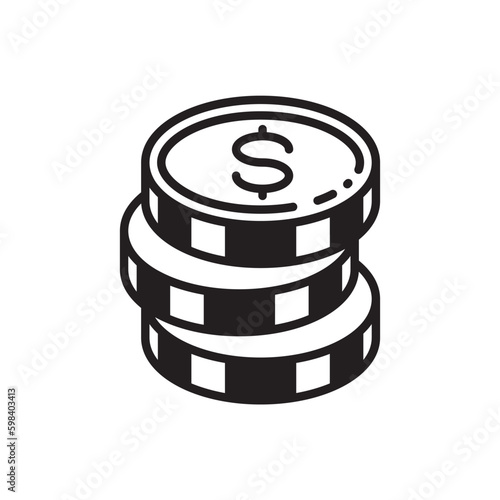 Coin vector icon. Casino coins sign. Casino chips icon. Money flat sign design. Illustration of coin line icon. Linear flat cent coin symbol pictogram. UX UI icon