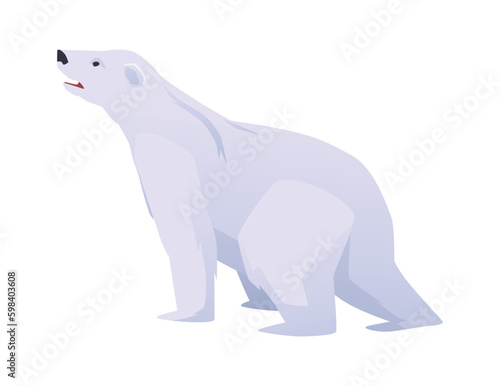 Polar white bear Arctic circle animal flat vector illustration isolated on white.