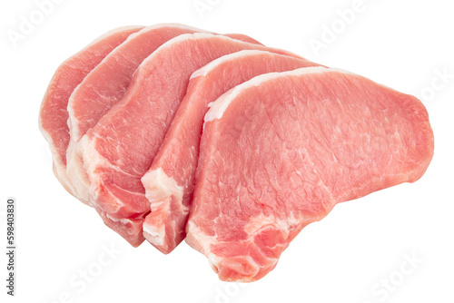 sliced raw pork meat isolated on white background. with clipping path.