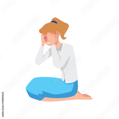 Stressful upset woman crying in hysteric or stress, flat vector isolated.