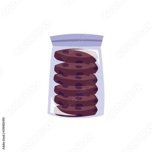Chocolate cookies packed in zip pack flat vector illustration isolated.