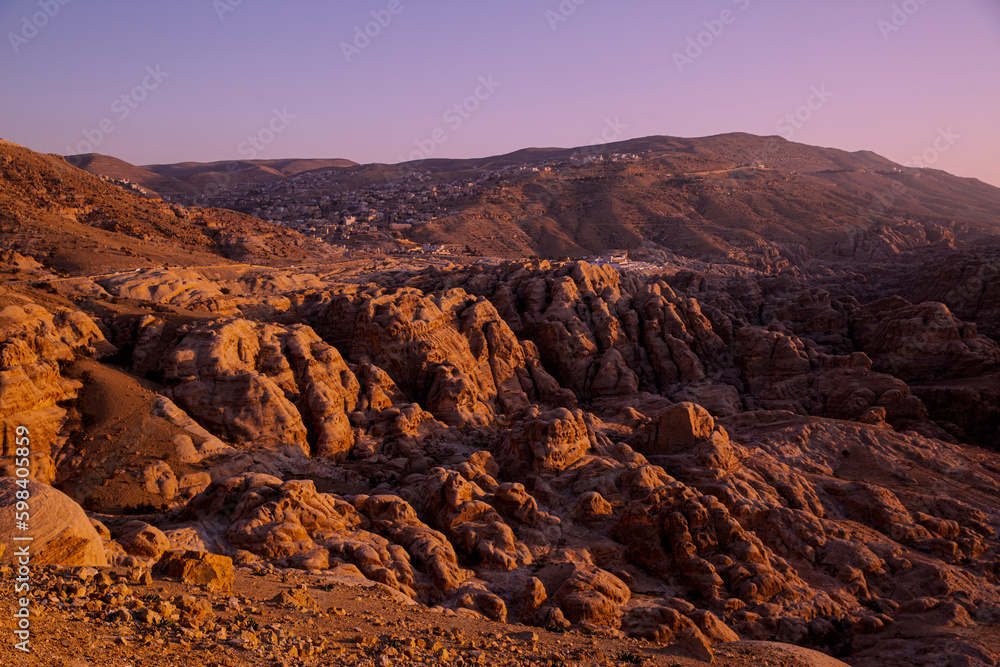 Beautiful mountains landscape in Jordan. Amazing evening colors. 