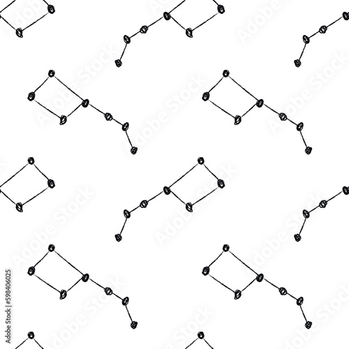 Doodle cosmic seamless pattern in childish style. Hand drawn abstract big dipper. Black and white