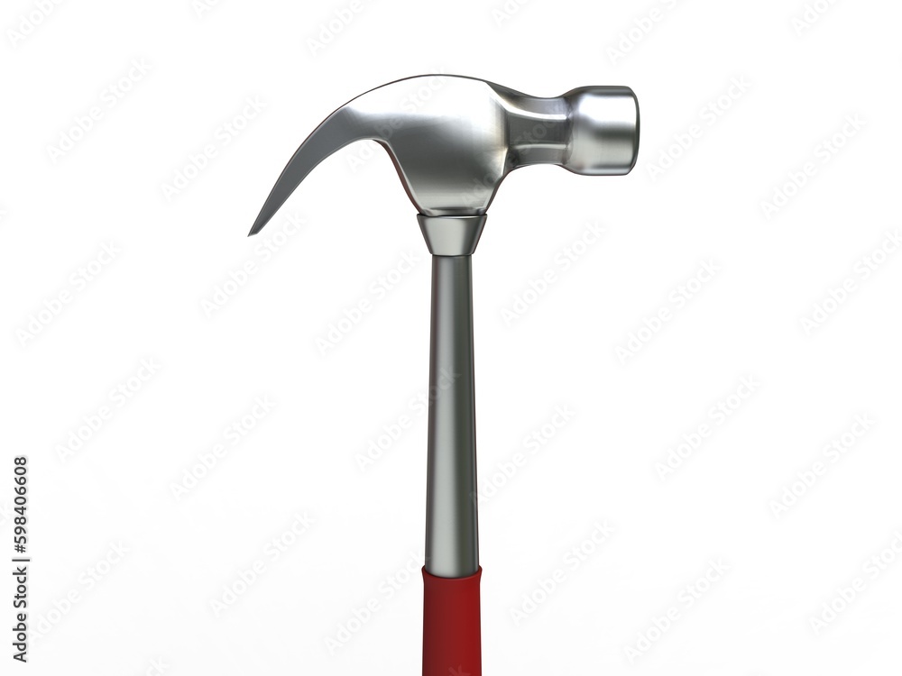 Steel hammer with red rubber handle - hammer head closeup Steel hammer with red rubber handle - hammer head closeup