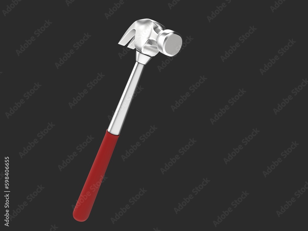 Steel hammer with red rubber handle - isolated on dark background Steel hammer with red rubber handle - isolated on dark background