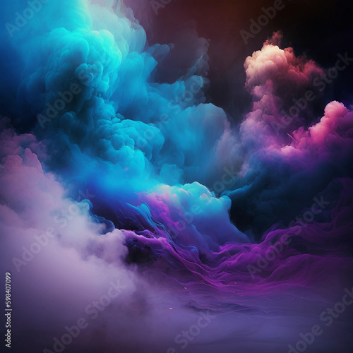 Mist texture. Color smoke. Paint water mix. Mysterious storm sky. Colored glowing fog cloud wave abstract art background with free space.