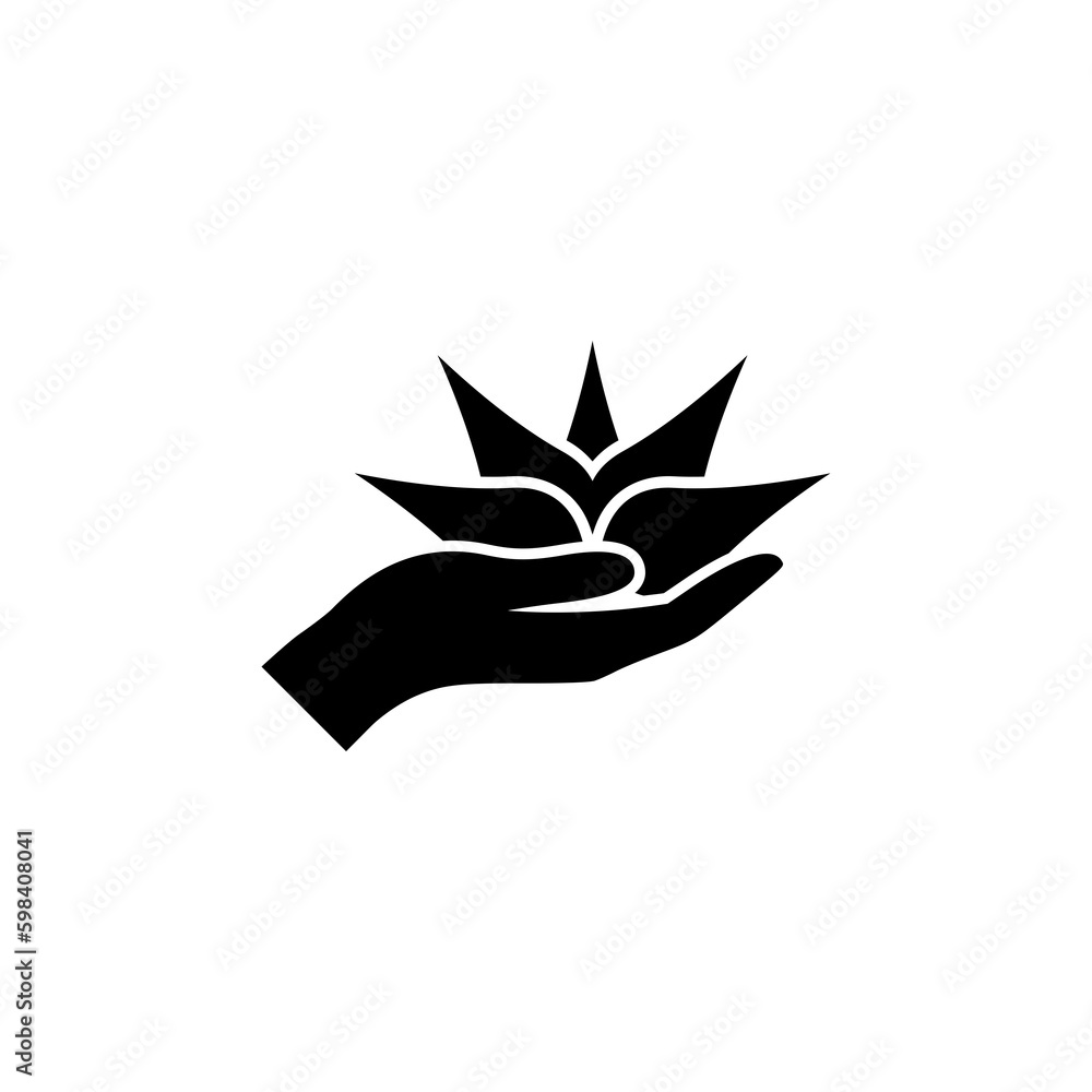 Obraz premium Lotus in hand icon isolated on transparent background