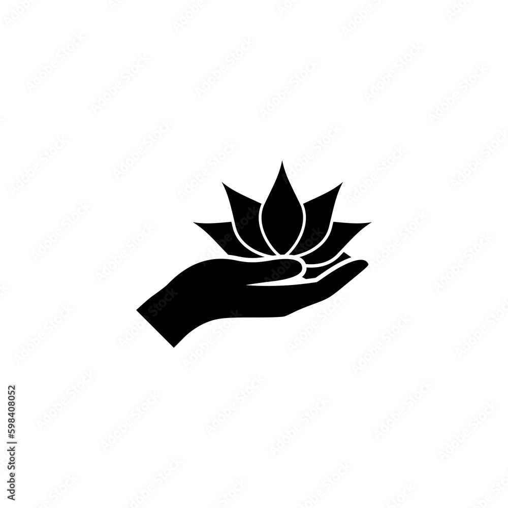 Lotus in hand icon isolated on transparent background