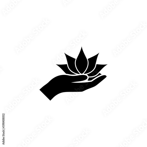 Lotus in hand icon isolated on transparent background